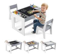 COSTWAY Table Enfant avec 2 Chaises et Plateau Réversible, Table Enfant avec Rangement et 6 Compartiments Latéraux, Tableau Noir et Blanc pour Jouer Dessiner, Bureau à Dessin pour 3 Ans+ (Gris)