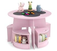 COSTWAY Table Enfant avec 4 Chaises Empilables, Table et Chaises Montessori en Forme Fleur, Espace de Rangment Intégré, Bureau Ronde pour Salle de Jeux Chambre d'enfant, Charge 30kg pour 3 Ans+ (Rose)