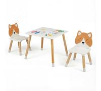 COSTWAY Table Enfant avec Chaise en Forme Chat, Table et 2 Chaises Enfant avec Pieds en Bois de Pin, Petit Bureau pour Jouer Manger Dessiner, Charge 18/23kg pour Fille et Garçon de 3 Ans+