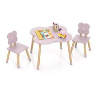 COSTWAY Table Enfant avec Chaise en Forme Fleur, Table et 2 Chaises Enfant avec Pieds en Bois de Pin, Petit Bureau pour Jouer Manger Dessiner, Charge 18/23kg pour Fille et Garçon de 3 Ans+ (Rose)