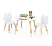 COSTWAY Table Enfant avec Chaise en Forme Grenouille, Table et 2 Chaises Enfant avec Pieds en Pin, Dossier Ergonomique, Petit Bureau pour Jouer Manger Dessiner, Charge 18/23kg pour 3 Ans+ (Blanc)