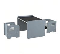 COSTWAY Table Enfant avec Chaise en Motif Éléphant, Table et 2 Chaises Enfant Convertible avec Tableau Noir, Espace de Rangement, Petit Bureau Montessori en Bois, Charge 30/50kg pour 3 Ans+ (Gris)