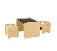 COSTWAY Table Enfant avec Chaise en Motif Éléphant, Table et 2 Chaises Enfant Convertible avec Tableau Noir, Espace de Rangement, Petit Bureau Montessori en Bois, Charge 30/50kg pour 3 Ans+ (Naturel)