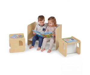 COSTWAY Table Enfant avec Chaise en Motif Éléphant, Table et 2 Chaises Enfant Convertible avec Tableau Noir, Espace de Rangement, Petit Bureau Montessori en Bois, Charge 30/50kg pour 3 Ans+ (Naturel)