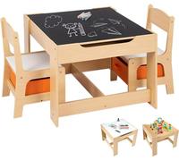 COSTWAY Table Enfant avec Chaise, Petite Table avec Tableau Amovible à 2 Faces et 2 Boîtes, Bureau Enfant avec Rangement Taille Compacte pour Chambre, École