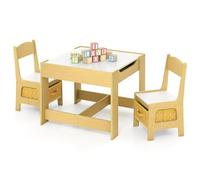 COSTWAY Table Enfant avec Chaise, Petite Table Enfant avec Tableau Amovible à 2 Faces et 2 Boîtes, Bureau avec Rangement Taille Compacte pour Chambre, École (Jaune)