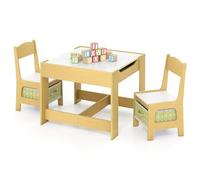 COSTWAY Table Enfant avec Chaise, Petite Table Enfant avec Tableau Amovible à 2 Faces et 2 Boîtes, Bureau avec Rangement Taille Compacte pour Chambre, École (Vert)