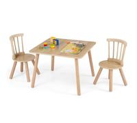 COSTWAY Table Enfant avec Chaise, Table et 2 Chaises Enfant avec Pieds en Pin, Dossier Incurvé et Patins Antidérapants, Petit Bureau pour Jouer Manger Dessiner, Charge70/75kg pour 3 Ans+ (Naturel)
