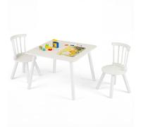 COSTWAY Table Enfant avec Chaise, Table et 2 Chaises Enfant avec Pieds en Pin, Dossier Incurvé et Patins Antidérapants, Petit Bureau pour Jouer Manger Dessiner, Charge70/75kg pour 3 Ans+ (Blanc)