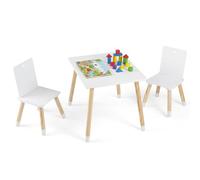 COSTWAY Table Enfant avec Chaise, Table et 2 Chaises Enfant avec Pieds en Pin, Dossier Incurvé, Petit Bureau Montessori pour Jouer Manger Dessiner pour 3 Ans+, Blanc