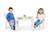 COSTWAY Table Enfant avec Chaises & Dossier Ergonomique, Table et 2 Chaises Enfant en PP avec Coins Arrondis, Hauteur Scientifique pour Manger Dessiner Écrire, Charge 50kg pour 1-7 Ans, Blanc