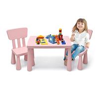COSTWAY Table Enfant avec Chaises & Dossier Ergonomique, Table et 2 Chaises Enfant en PP avec Coins Arrondis, Hauteur Scientifique pour Manger Dessiner Écrire, Charge 50kg pour 1-7 Ans(Rose)
