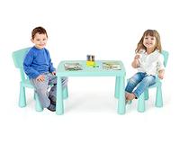 COSTWAY Table Enfant avec Chaises & Dossier Ergonomique, Table et 2 Chaises Enfant en PP avec Coins Arrondis, Hauteur Scientifique pour Manger Dessiner Écrire, Charge 50kg pour 1-7 Ans, Vert