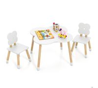 COSTWAY Table Enfant en Bois avec 2 Chaises en Forme de Fleur, Table de Jeu et d'Activités 60 x 60 x 44 cm pour Salle de Jeux