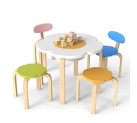 COSTWAY Table Enfant en Forme Fleur avec 2 Chaises et 2 Tabourets | Espace de Rangement Caché, Patins Antidérapants, Table et Chaise Enfant pour Dessiner Jouer, Charge 80 kg pour 3 Ans+