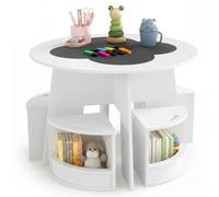 COSTWAY Table Enfant Montessori avec 4 Chaises Empilables (Blanc) | Espace de Rangment Intégré, Table Ronde en Forme Fleur pour Chambre Salle de Jeux, Charge 30kg pour 3 Ans+