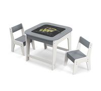 COSTWAY Table et 2 Chaises Enfants 3-6 Ans - Plateau 2 Face : Noir et Blanc - Dessin Effaçable- Espace de Rangement Caché - Gris