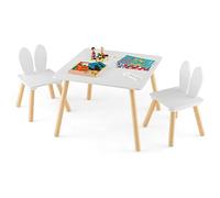 COSTWAY Table et 2 Chaises Enfants en Forme Lapin avec Chaise Ergonomique, Table d’Activités en Bois avec Plateau Spacieux, Structure Stable, Charge 40kg pour Enfants de 3-6 Ans pour Jouer Manger
