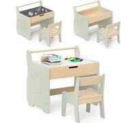 COSTWAY Table et chaise d'art pour enfants, Table d'activité et chaise en bois avec plateau amovible 2 en 1, espace de rangement & porte-rouleau de papier Naturel