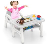 COSTWAY Table et Chaise Enfant en HDPE en Forme Dinosaure avec 3 Blocs de Construction, Table Enfant d'Activités avec Dossier & Siège Large, Étagère Incurvé, Idéal pour Manger Dessiner Jouer