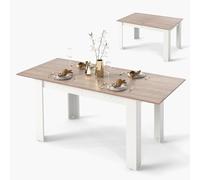 COSTWAY Table Extensible Salle a Manger, Table Cuisine Extensible 6 Personnes Bois et Blanc, 120-158 cm, Pieds en Forme de L, Gain de Place (Blanc Naturel)