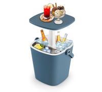 COSTWAY Table Glacière 3 en 1 pour Jardin 15L avec Couvercle Relevable, Seau à Glace d'Extérieur en PP Résistant aux Intempéries avec Ouvre-Bouteille Poignée pour Piscines Terrasses (Bleu)