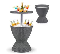 COSTWAY Table Glacière 30L pour Jardin 2 en 1 avec Plateau Relevable, Seau à Glace Imitation Rotin pour Cocktails Bière Convient aux Piscines Terrasses, Ø 43 x 57,5-82 cm (Gris)