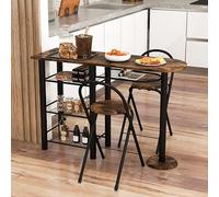COSTWAY Table Haute avec Tabouret, Mange Debout avec Tabouret, 4 Étagères, Cadre en Métal, Tabouret Pliable, Table de Bar 2 Personnes pour Cuisine, Salle à Manger, Salon, Bistro