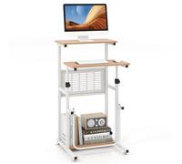 COSTWAY Table Informatique Assis-Debout, Bureau d'Ordinateur Réglable en Hauteur, Poste de Travail avec Support d'Imprimante, Repose-Pieds, pour Maison, Bureau, 55 x 53 x (68-98) cm