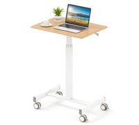 COSTWAY Table Mobile Debout Réglable en Hauteur de 74,5 à 108,5 cm - Vérin à Gaz - 2 Roues Verrouillables pour Maison et Bureau