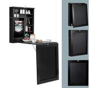COSTWAY table murale pliante avec tableau, table de bar multifonctionnelle, table de repas cuisine murale, noir
