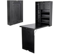 COSTWAY Table Murale Rabattable Bureau Mural Pliable Gain de Place avec Ardoise de Rangement Etagère Intégrée en MDF Noir 82x16x60CM