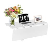 COSTWAY Table Murale Rabattable en Bois de Pin Double Plateaux Table de Cuisin Pliable 80 x 60 x 43 cm (Blanc)