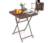 COSTWAY Table Pliable Carrée de Jardin 60 cm, Plateau en Rotin Texturé en PEHD, Plateau en Métal, Poignée de Transport