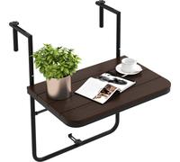 COSTWAY Table pliante à suspendre avec hauteur réglable sur 3 niveaux pour balustrade de balcon, résistante aux intempéries, 60x40cm, marron