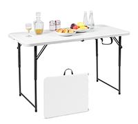 COSTWAY Table Pliante avec Hauteur Réglable à 3 Positions 122 x 61 CM, en HDPE avec Poignée Portative, Charge 150KG, pour Camping et Pique-Nique