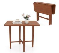 COSTWAY Table Pliante Cuisine 4 Personnes, Table a Manger Pliante 90 CM, 2 Rallonges Rabattables, Pieds en Bois Massif, Style Fermier, Console Compacte 26 cm, pour Petit Espace, Salon, Noyer