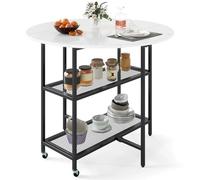 COSTWAY Table Pliante Cuisine Ronde, Table a Manger Extensible sur roulettes pour 2-4 Personnes, 2 Etagères, 2 Rallonges Rabattables, Gain de Place, pour Petite Espace, 42-100 x 100 x 80 cm (Blanc)