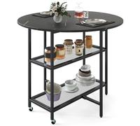 COSTWAY Table Pliante Cuisine Ronde, Table a Manger Extensible sur roulettes pour 2-4 Personnes, 2 Etagères, 2 Rallonges Rabattables, Gain de Place, pour Petite Espace, 42-100 x 100 x 80 cm (Noir)