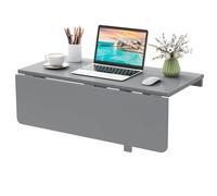 COSTWAY Table Pliante Murale, Petit Bureau Flottant Rabattable, Bureau D'Ordinateur Pliant en Bois de Pin Double Plateaux, pour Salle à Manger, Étude, Cuisine, 80 x 60 x 43 cm (Gris)