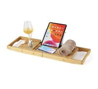 COSTWAY Table pour Baignoire Extensible en Bambou, Plateau de Baignoire avec Support pour Livre, iPad, Tablette, Verre à Vin, Étagère de Baignoire Réglable, Naturel