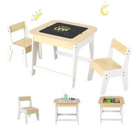 COSTWAY Table pour enfants avec 2 chaises, 3 TLG Ensemble de sièges pour enfants en bois avec plateau double face, 3 EN 1 Table à dessin & table de bricolage & table d'activités, Meubles pour enfants 