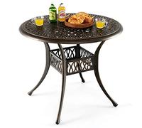 COSTWAY Table Ronde 90 CM, Table de Jardin en Aluminium Noir, Pieds Réglables Antidérapants, Robuste, Pour Patio, Piscine, Terrasse