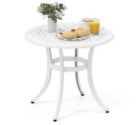 COSTWAY Table Ronde de Jardin 60 CM en Fonte d'Aluminium, Table Basse Extérieure Blanc