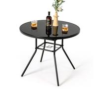 Costway Table Ronde De Jardin De 86 Cm, Verre Trempé, Trou Pour Parasol 3,5 Cm, Cadre En Métal Robuste, Pour Patio Balcon Terrasse Multicolore