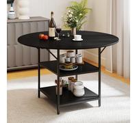 COSTWAY Table Ronde Salle Manger 120 CM pour 6 Personnes, Table de Cuisine avec Étagère à 2 Niveaux, Cadre Métallique, Plateau en Bois Lisse, Table Ronde pour Salon, Style Industriel (Noir)