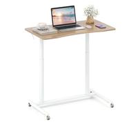 COSTWAY Table Roulante pour Lit Canapé 95x52cm, Bureau Debout Réglable en Hauteur, Table d'Appoint en Forme de C roulettes Verrouillables, Bureau d'Ordinateur pour Salon, Chambre, Canapé (Naturel)