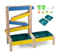 COSTWAY Table Sable et Eau Enfants Montessori en Bois avec 2 Bacs à Eau | Pots de Fleurs, Robinet, Voiliers et Sous-Marin, Table d'Activités Sensorielle pour Garçons Filles de 3+ Ans