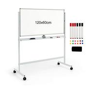 COSTWAY Tableau Blanc Effacable sur Pied 120 x 60 cm, Double Face, Tableau Magnétique, 2 Hauteurs Réglables, 6 Marqueurs, 12 Aimants, 1 Gomme, pour École, Bureau(Blanc)