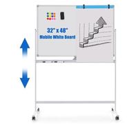 COSTWAY Tableau Blanc Mobile 120 x 80 cm Double Face Réversible Effaçable à Sec 2 Hauteur Réglable 4 Roulettes Mobile Blanc